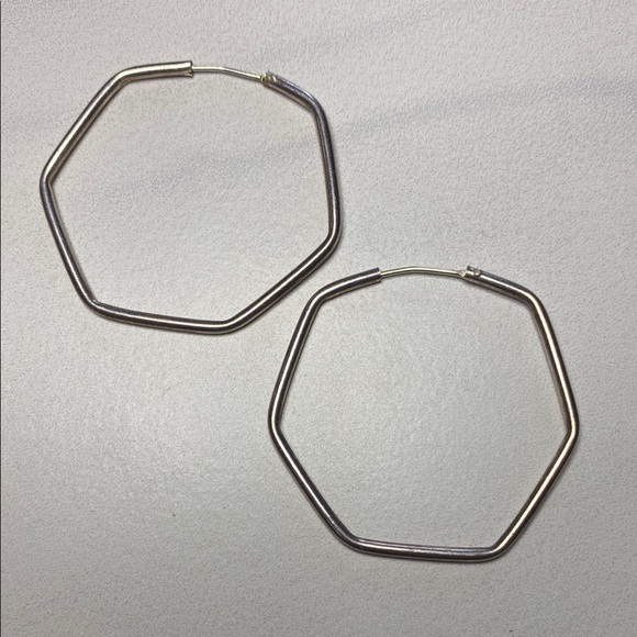 Jewelry - Hexagonal Sterling Silver Hoop Earrings 925‎